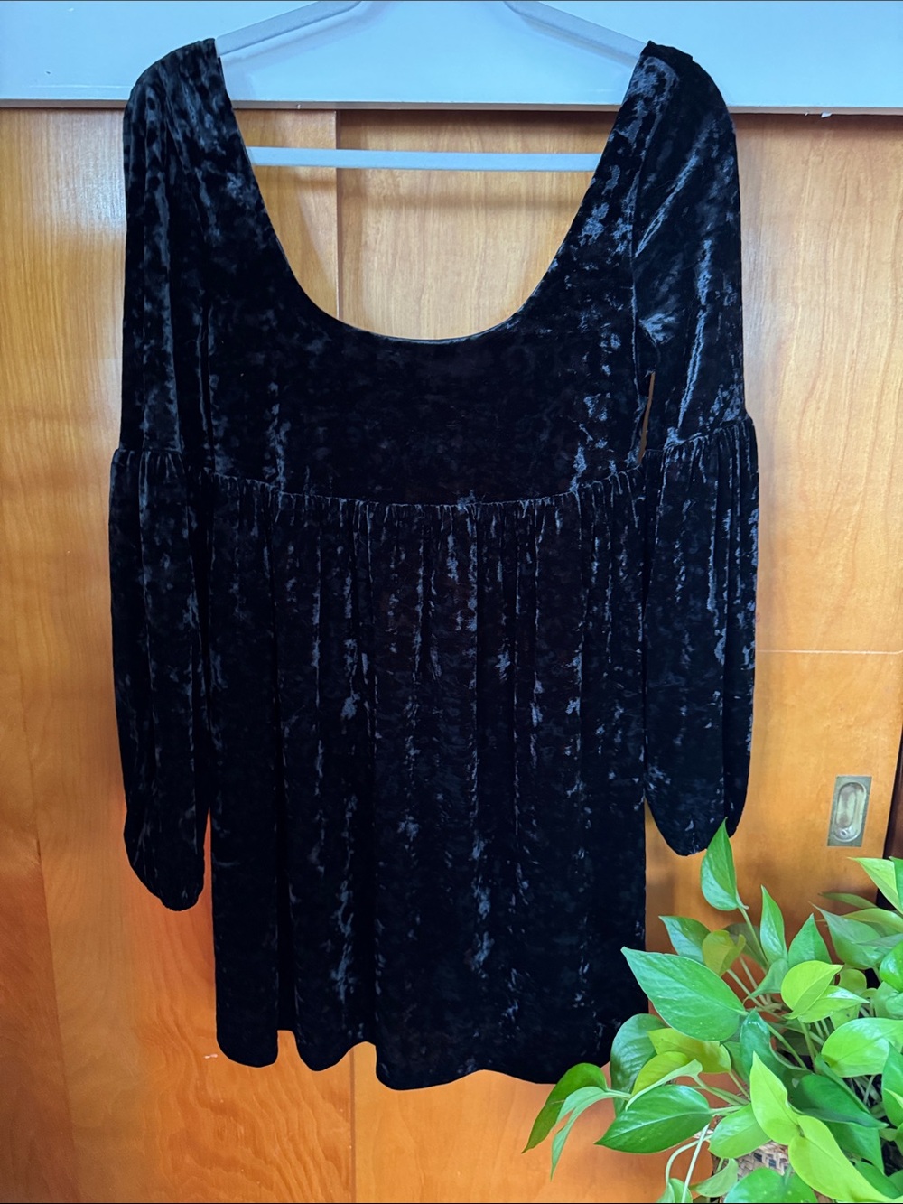 Free People Black Velvet Long Sleeve Women’s babydoll dress